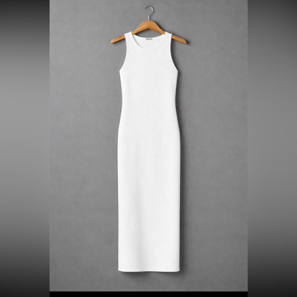 Zara White Stretchy Knit Maxi Dress
